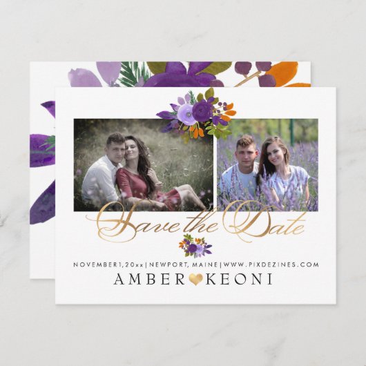 PixDezines Waterverf Flowers Sla de datum op Save The Date (Voorkant / Achterkant)