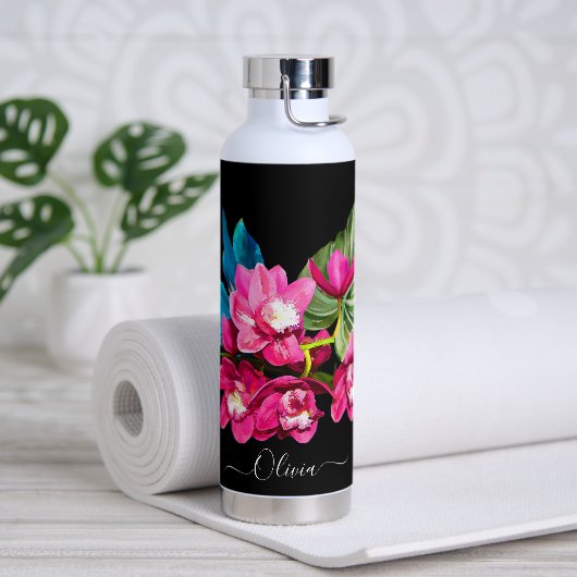 PixDezines Waterverf Fuschia Cymbidium Orchidee Waterfles (Yoga)