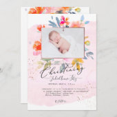 PixDezines Waterverf Garden Rozen Christening Kaart (Voorkant / Achterkant)