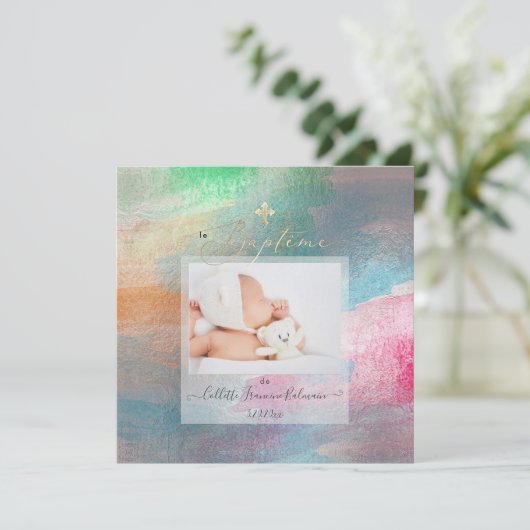 PixDezines Waterverf geborsteld Baptême fille Kaart (Staand voorkant)