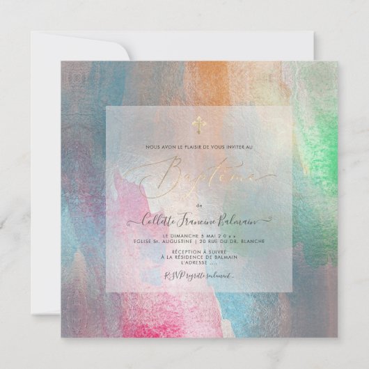 PixDezines Waterverf geborsteld Baptême fille Kaart (Achterkant)