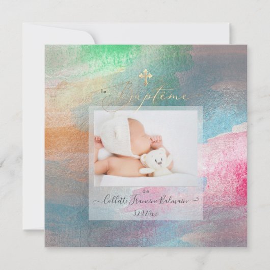 PixDezines Waterverf geborsteld Baptême fille Kaart (Voorkant)
