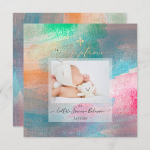 PixDezines Waterverf geborsteld Baptême fille Kaart