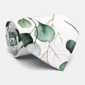 PixDezines Waterverf Goud Groen Eucalyptus Stropdas (Opgerold)