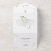 PixDezines Waterverf Green Gold Foliage All In One Uitnodiging (Buitenkant)