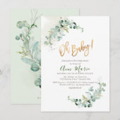 PixDezines Waterverf Greenery Baby shower Invitat Kaart (Voorkant / Achterkant)