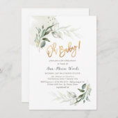 PixDezines Waterverf Greenery Baby shower Invitat Kaart (Voorkant / Achterkant)