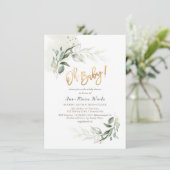 PixDezines Waterverf Greenery Baby shower Invitat Kaart (Staand voorkant)