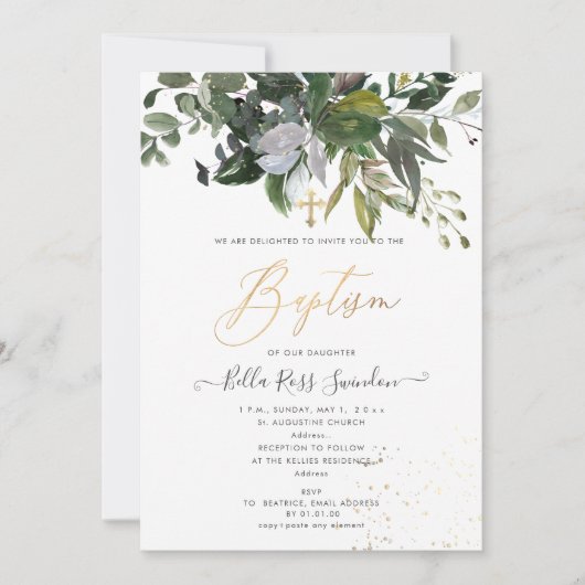 PixDezines Waterverf Greenery Baptisme Kaart (Voorkant)