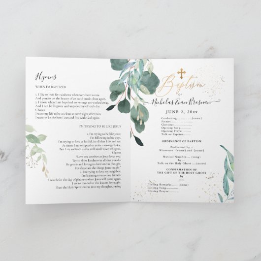 PixDezines Waterverf Greenery Doopprogramma Feestdagen Kaart (Binnen)