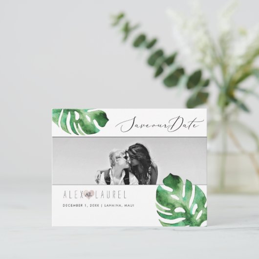 PixDezines Waterverf groen, Sla de datum op Briefkaart (Staand voorkant)