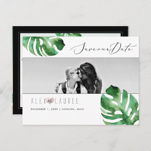 PixDezines Waterverf groen, Sla de datum op Briefkaart (Voorkant / Achterkant)