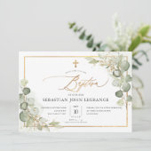 PixDezines Waterverf Gum Eucalyptus Baptism Invit Kaart (Staand voorkant)