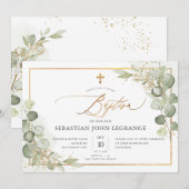 PixDezines Waterverf Gum Eucalyptus Baptism Invit Kaart (Voorkant / Achterkant)