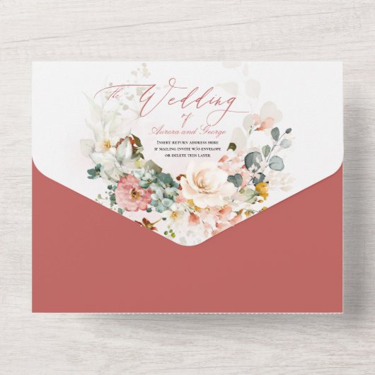 PixDezines Waterverf Herfst Garden Flowers All In One Uitnodiging (Achterkant)