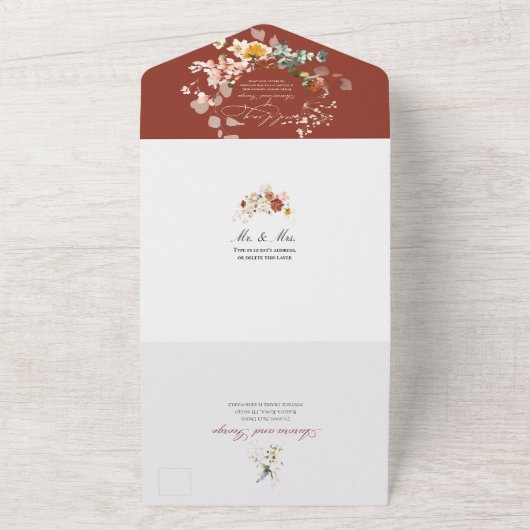 PixDezines Waterverf Herfst Garden Flowers All In One Uitnodiging (Buitenkant)