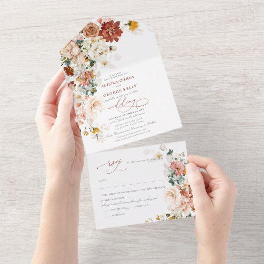 PixDezines Waterverf Herfst Garden Flowers All In One Uitnodiging (Afscheurbaar)