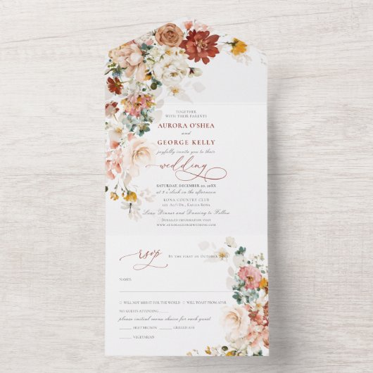 PixDezines Waterverf Herfst Garden Flowers All In One Uitnodiging (Binnen)