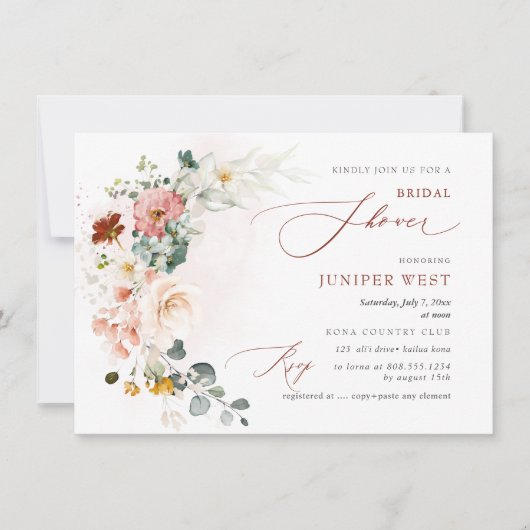 PixDezines Waterverf Herfst Garden Flowers Bridal Save The Date (Voorkant)