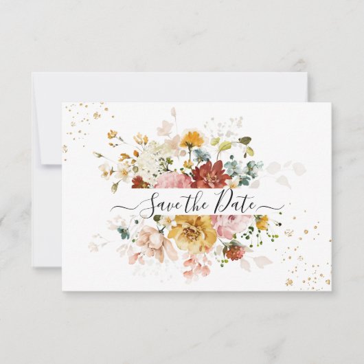 PixDezines Waterverf Herfst Garden Flowers Save The Date (Voorkant)