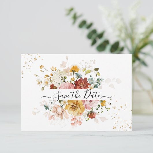 PixDezines Waterverf Herfst Garden Flowers Save The Date (Staand voorkant)