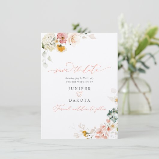 PixDezines Waterverf Herfst Garden Flowers Save The Date (Staand voorkant)