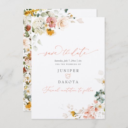 PixDezines Waterverf Herfst Garden Flowers Save The Date (Voorkant / Achterkant)