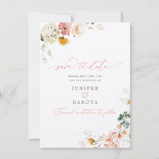 PixDezines Waterverf Herfst Garden Flowers Save The Date (Voorkant)