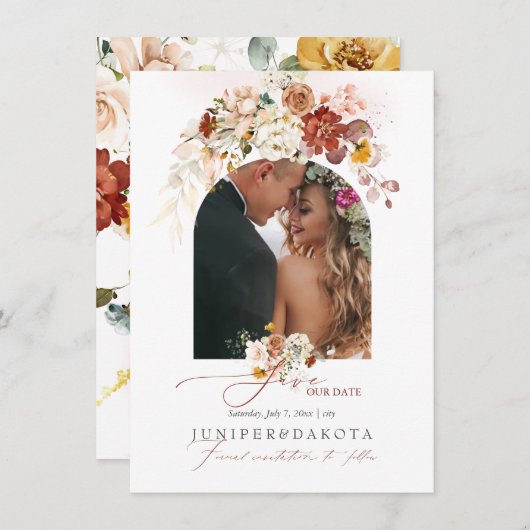 PixDezines Waterverf Herfst Garden Flowers Save The Date (Voorkant / Achterkant)