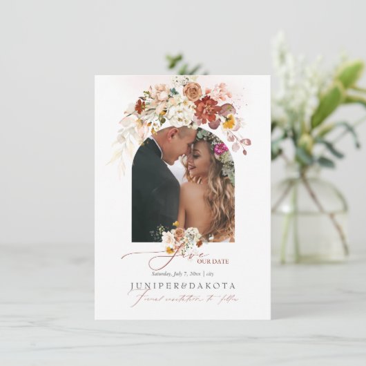 PixDezines Waterverf Herfst Garden Flowers Save The Date (Staand voorkant)