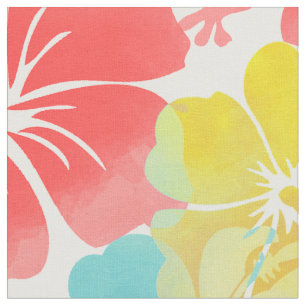 PixDezines waterverf hibiscus/oranje/geel/blauw Stof