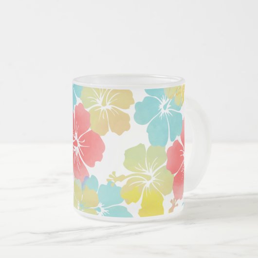 PixDezines waterverf hibiscus/sinaasappel/geel/bla Matglas Koffiemok (Voorkant rechts)