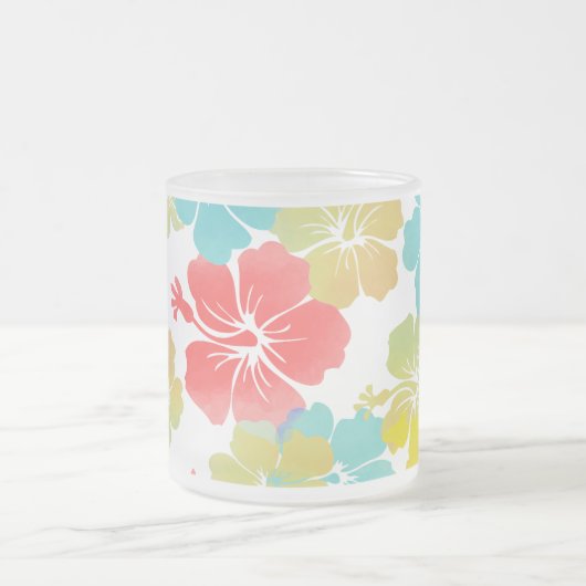 PixDezines waterverf hibiscus/sinaasappel/geel/bla Matglas Koffiemok (Center)