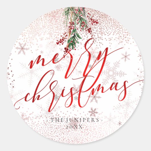 PixDezines Waterverf Holly Berries Ronde Sticker (Voorkant)