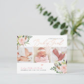 PixDezines Waterverf Katoen+Rozen, Meisje Geboorte Briefkaart (Staand voorkant)