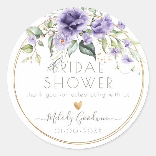 PixDezines Waterverf Lavender Paarse Rozen Ronde Sticker (Voorkant)