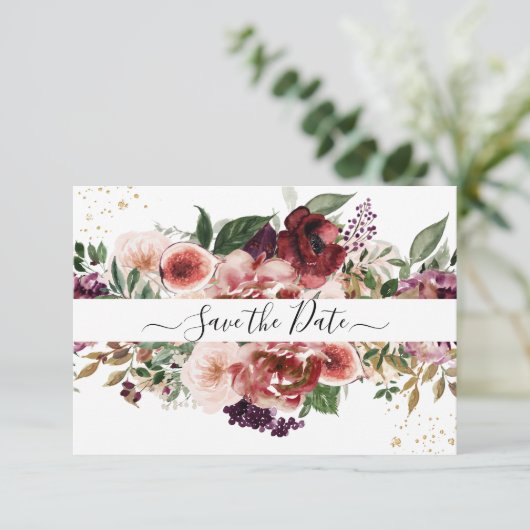 PixDezines Waterverf Marsala Red Autumn Love Save Save The Date (Staand voorkant)