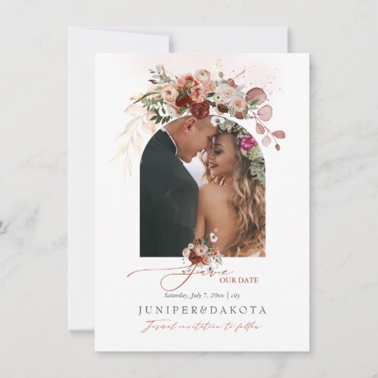 PixDezines Waterverf Marsala Red Autumn Love Save The Date (Voorkant)