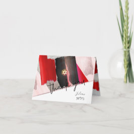 PixDezines Waterverf Mitzvah dank u, Rood Zwart Bedankkaart