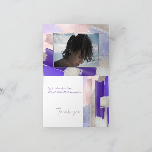 PixDezines Waterverf Mitzvah dank u, Violet Bedankkaart (Binnen)