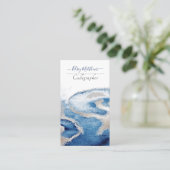 PixDezines Waterverf Modern Waves, Blauw+Zilver Visitekaartje (Staand voorkant)