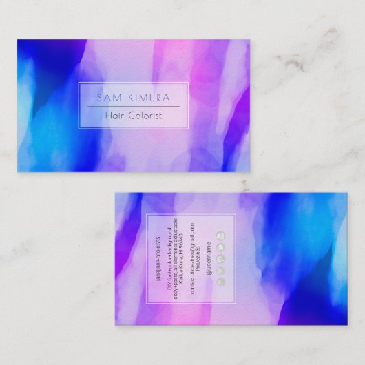 PixDezines Waterverf Moderne Golven, Blauw+Paarse Visitekaartje (Voorkant / Achterkant)