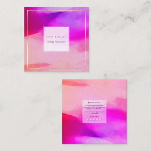 PixDezines Waterverf Moderne golven, neonroze Vierkante Visitekaartje (Voorkant / Achterkant)