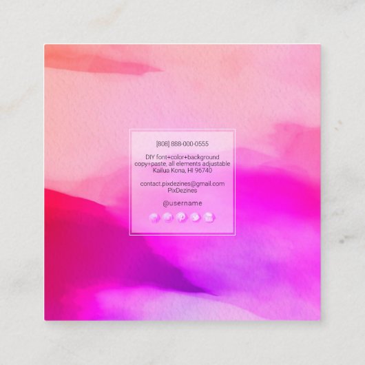 PixDezines Waterverf Moderne golven, neonroze Vierkante Visitekaartje (Achterkant)