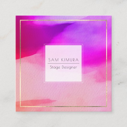 PixDezines Waterverf Moderne golven, neonroze Vierkante Visitekaartje (Voorkant)