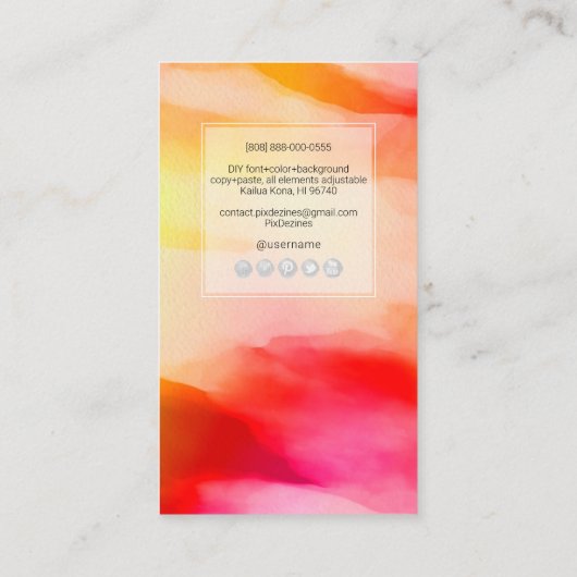 PixDezines Waterverf Moderne golven, zonsopgang Visitekaartje (Achterkant)