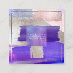 PixDezines Waterverf Moderne Kunst, Paars+Blush Vierkante Visitekaartje