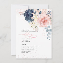 PixDezines Waterverf Navy Blush flower Invitatie Kaart