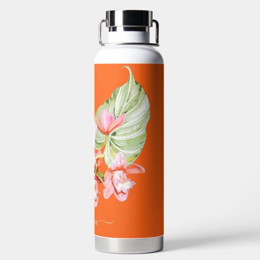 PixDezines Waterverf Oranje Cymbidium Orchid Waterfles (Achterkant)