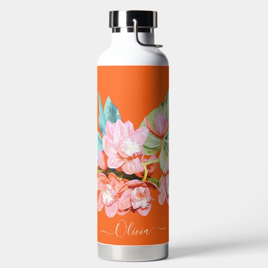 PixDezines Waterverf Oranje Cymbidium Orchid Waterfles (Links)